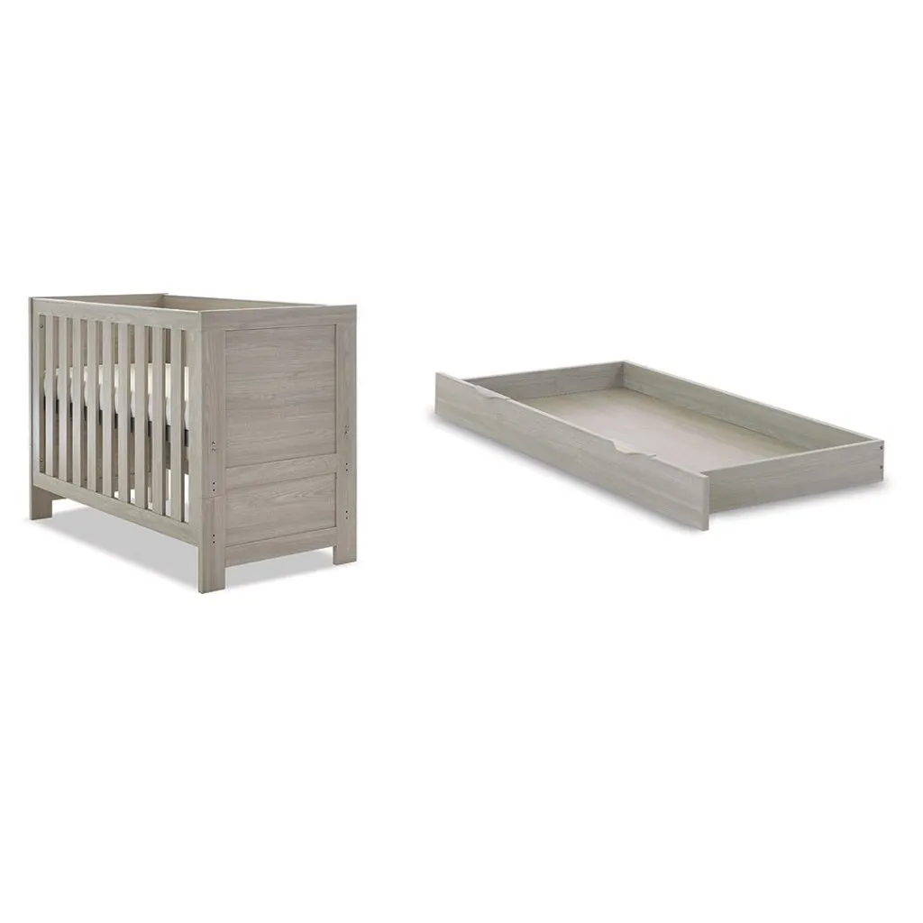 OBABY Nika Mini Cot Bed & Underdrawer - Grey Wash
