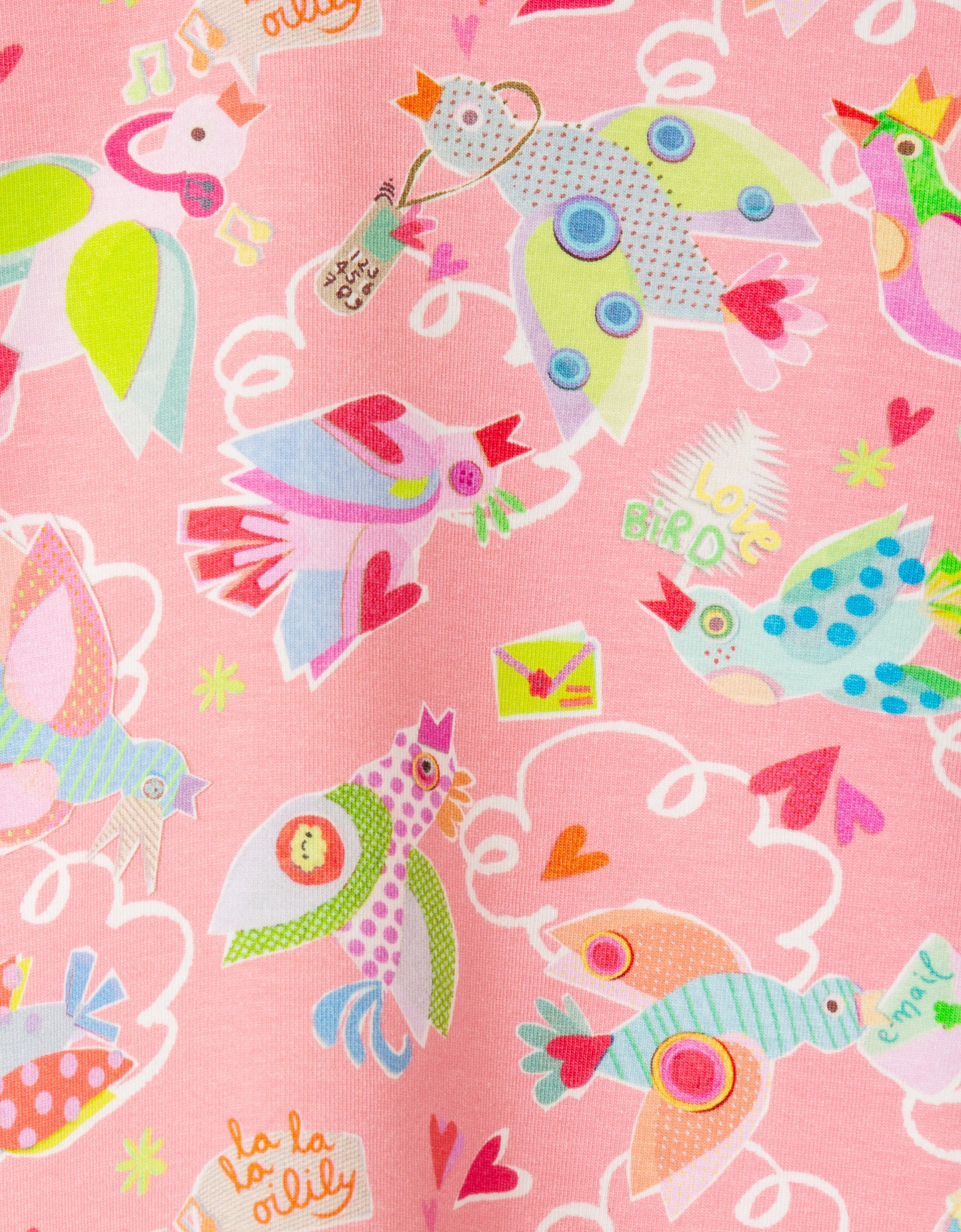 OILILY Twinz Mini Girls Geranium Pink Birds T-Shirt - CLEARANCE SALE