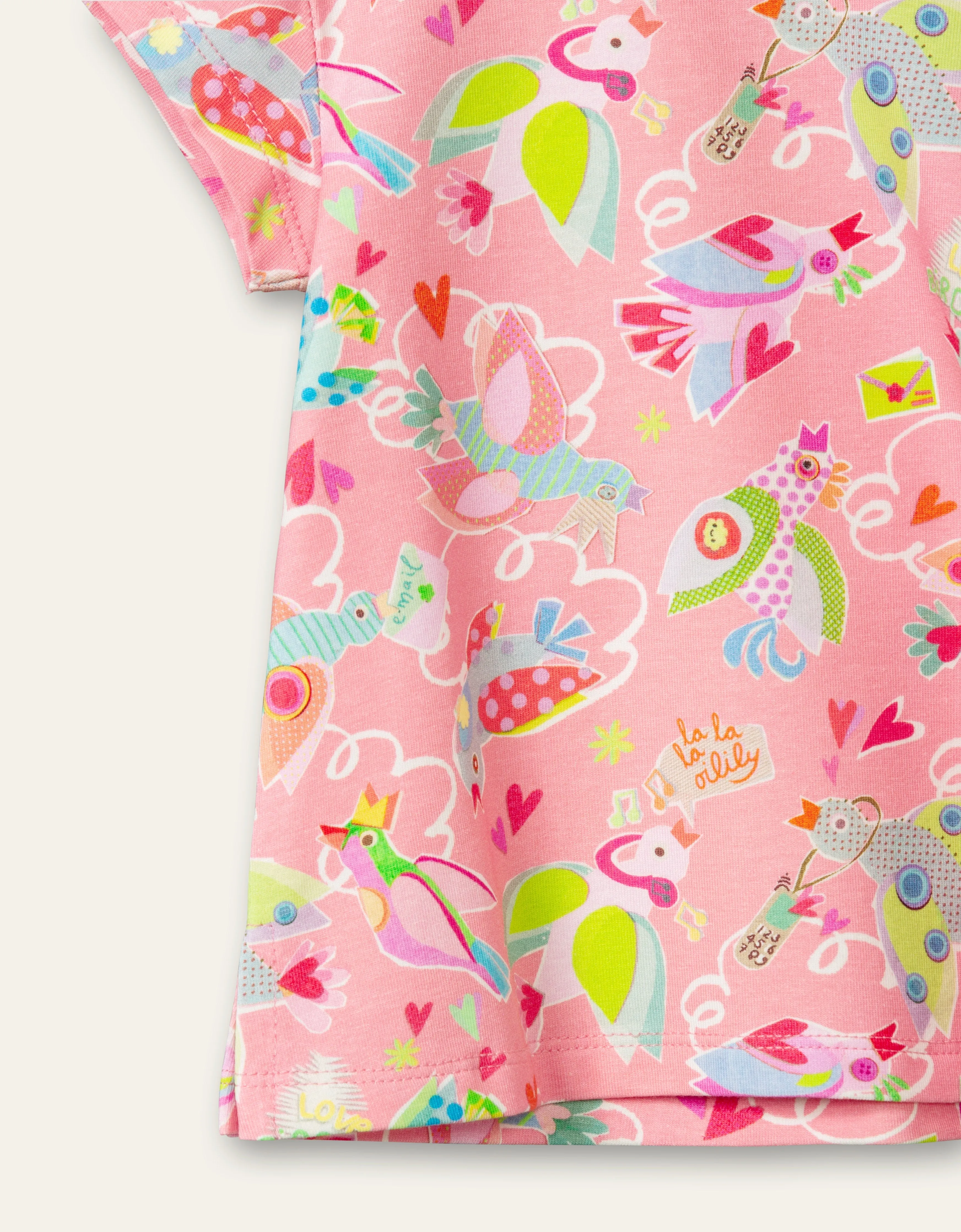 OILILY Twinz Mini Girls Geranium Pink Birds T-Shirt - CLEARANCE SALE