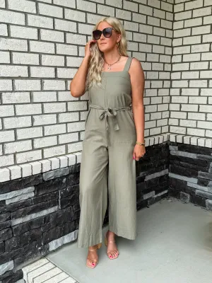 Olive Belted Capri Jumpsuit