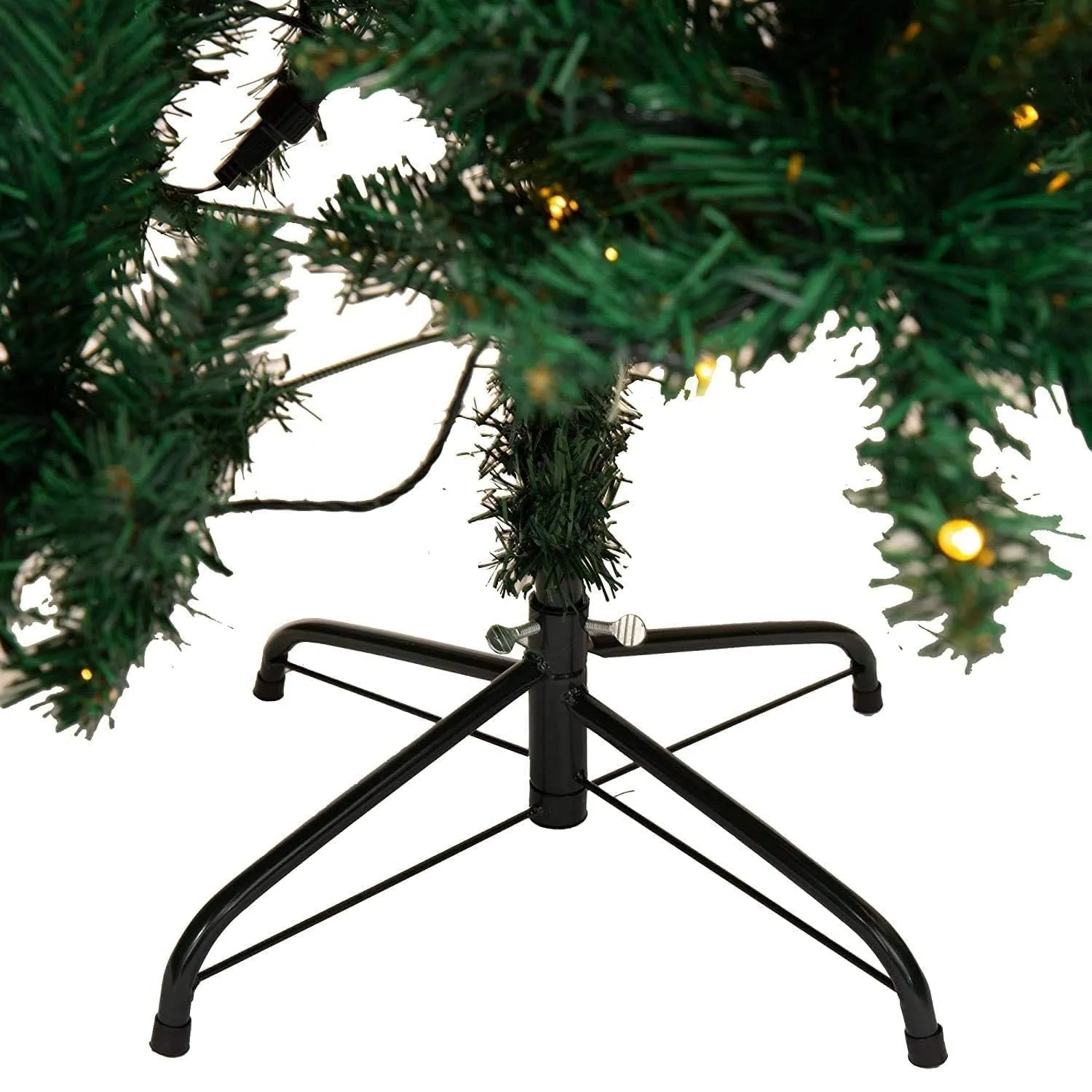 Olsen & Smith 7.5-Foot Pre-Lit Artificial Spruce Christmas Tree with 300 LED Lights, Hinged Trunk for Easy Installation and Storage, Includes Metal Stand