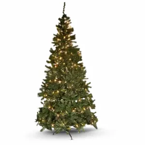 Olsen & Smith 7.5-Foot Pre-Lit Artificial Spruce Christmas Tree with 300 LED Lights, Hinged Trunk for Easy Installation and Storage, Includes Metal Stand