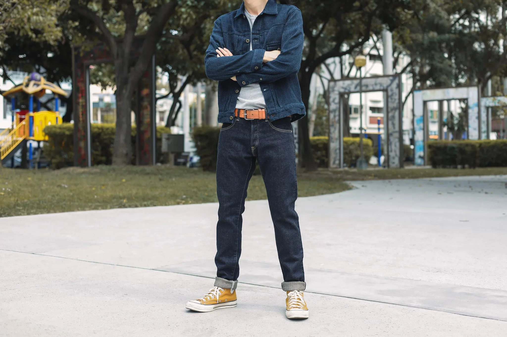 【ONI DENIM】122S Stretch Denim 15oz White x Beige 特製中高磅數彈性丹寧窄版錐形褲