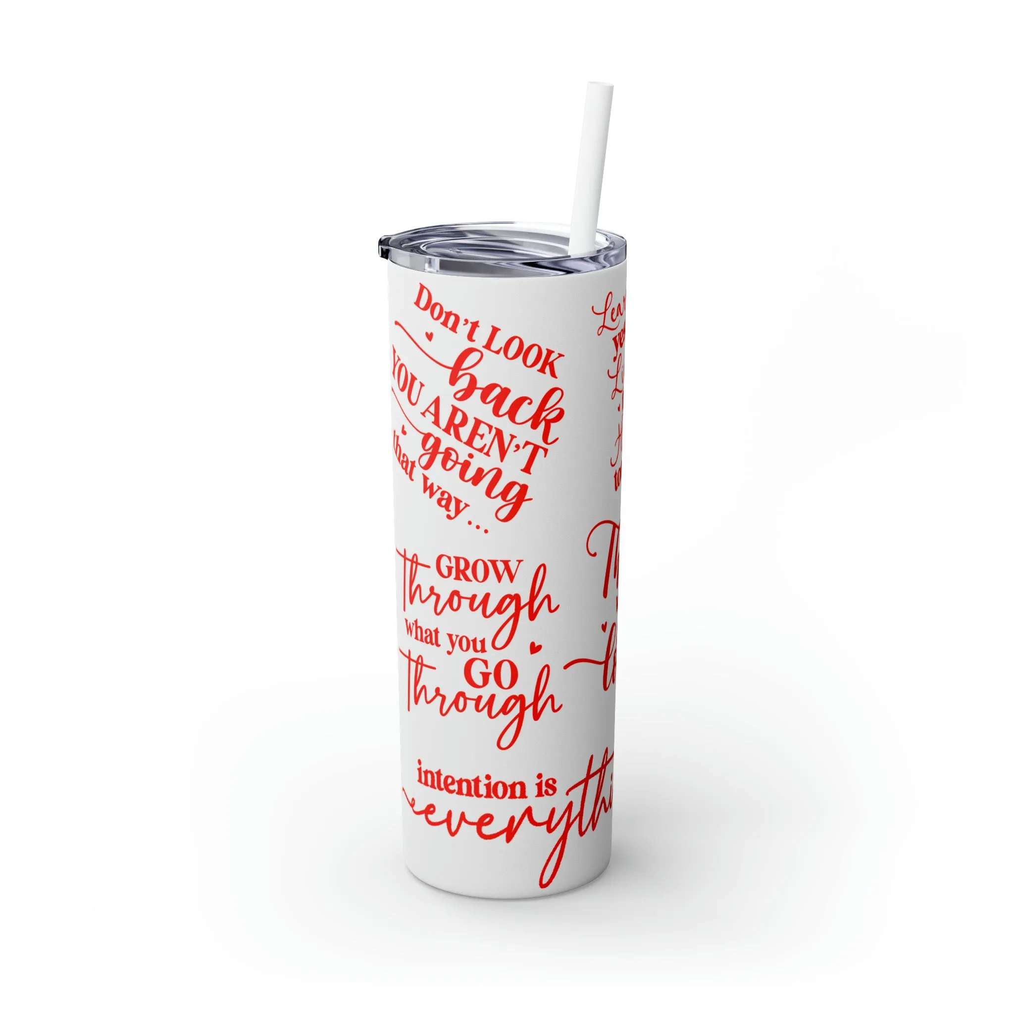 OOI- Skinny Tumbler with Straw, 20oz White-Red