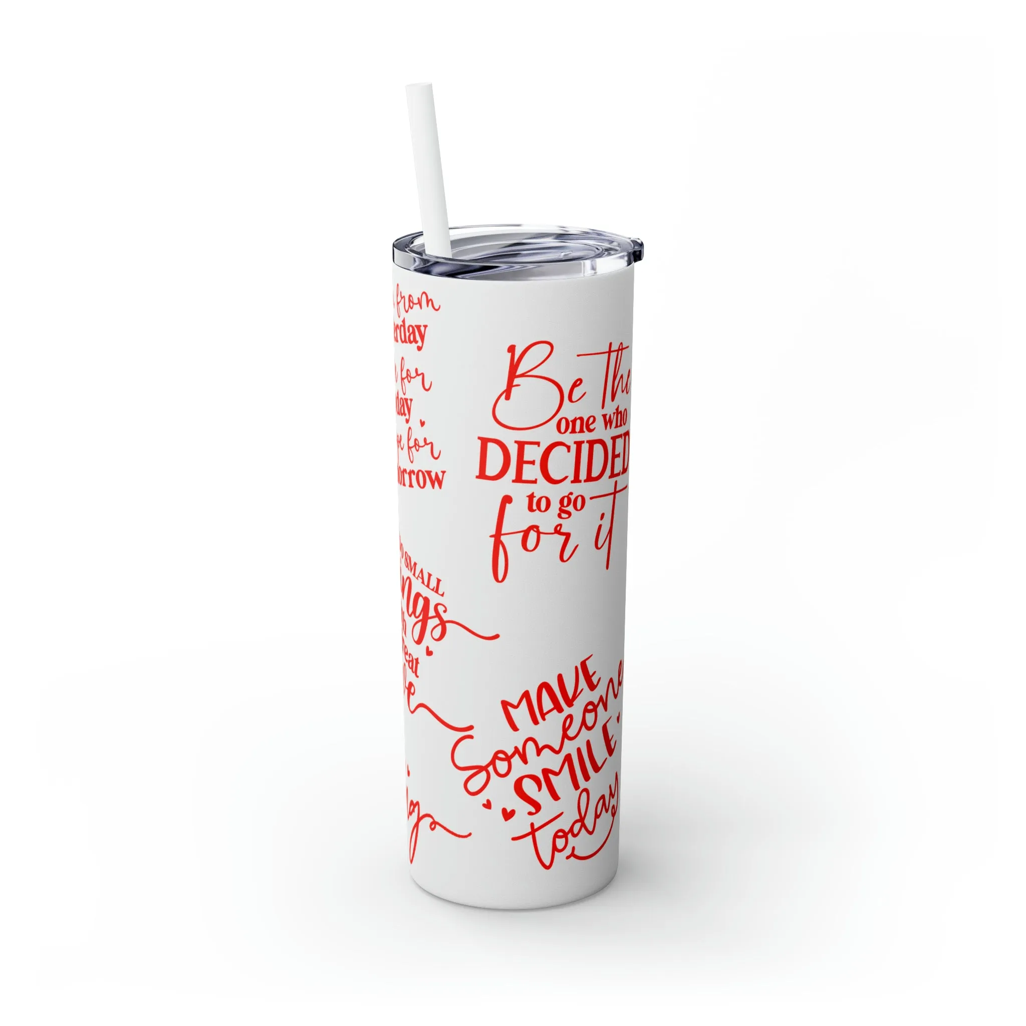 OOI- Skinny Tumbler with Straw, 20oz White-Red