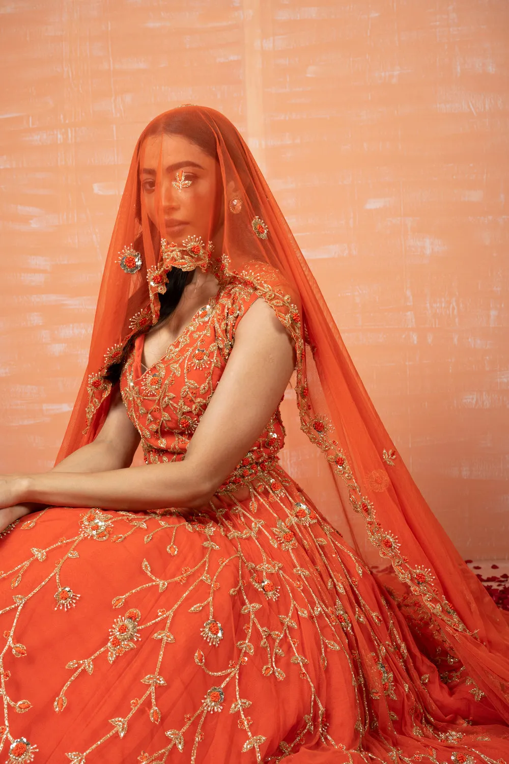 Orange Zardosi Embroidered Lehenga Set