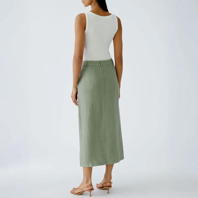 OUI 92882 Linen Skirt in Sage