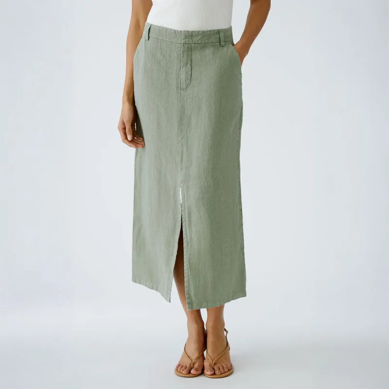 OUI 92882 Linen Skirt in Sage