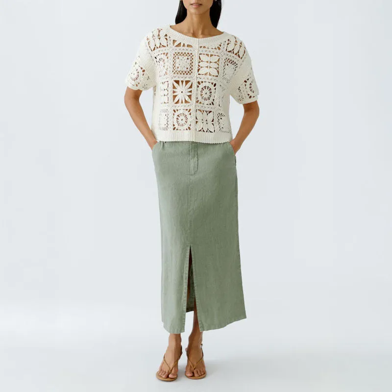 OUI 92882 Linen Skirt in Sage