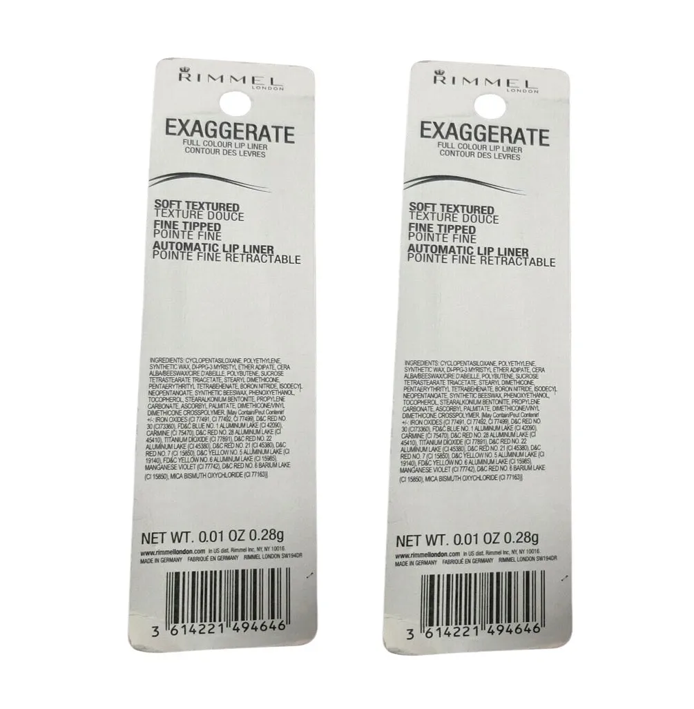 Pack of 2 Rimmel London Exaggerate Full Colour Lip Liner, Peachy Beachy 102