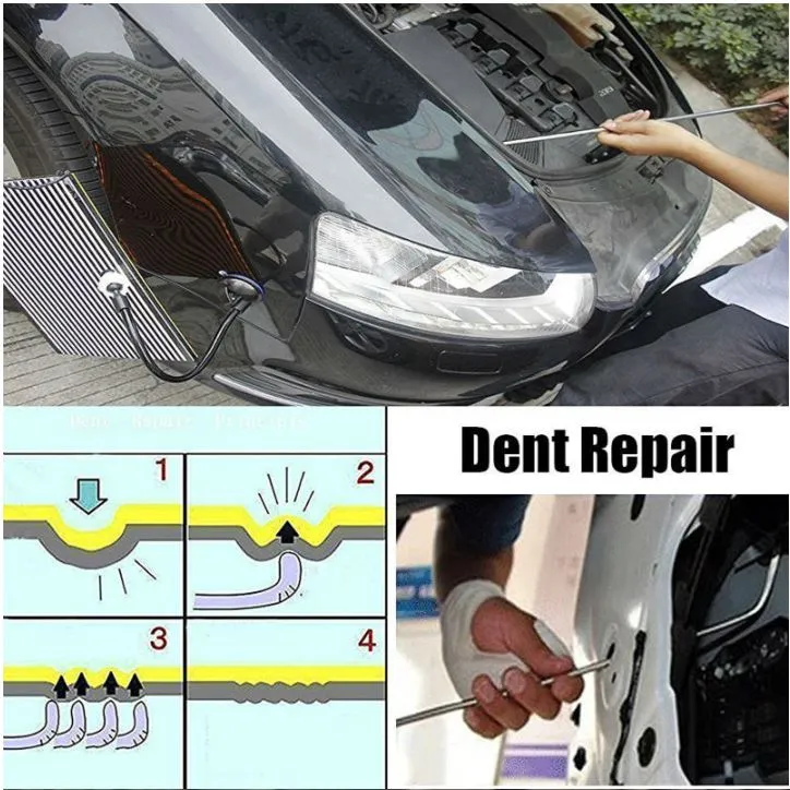 Paintless Dent Repair Kit 6 Rods   Hammer   Dent Repair Pen with attachments