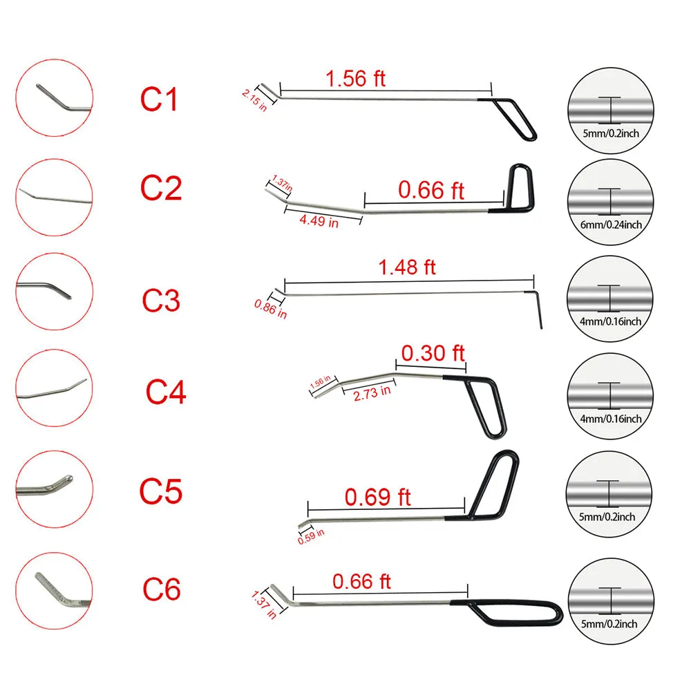 Paintless Dent Repair Kit 6 Rods   Hammer   Dent Repair Pen with attachments