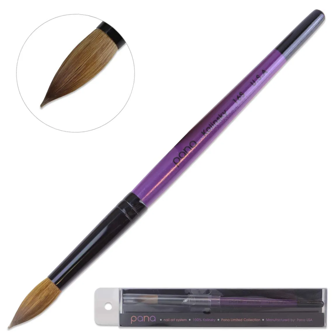 PANA USA Acrylic Nail Brush Pure Kolinsky Hair Acrylic White Swirl Blue Handle with Pink Ferrule Round Shaped - Size 8