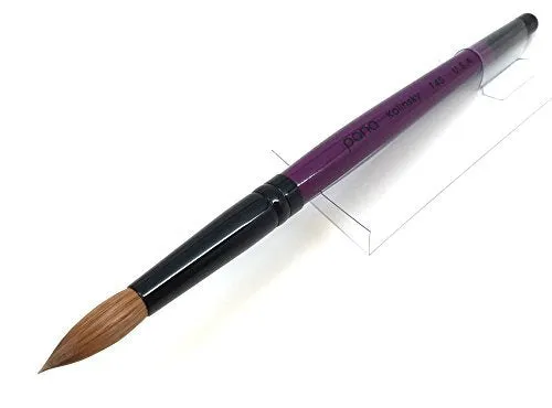 PANA USA Acrylic Nail Brush Pure Kolinsky Hair Acrylic White Swirl Blue Handle with Pink Ferrule Round Shaped - Size 8