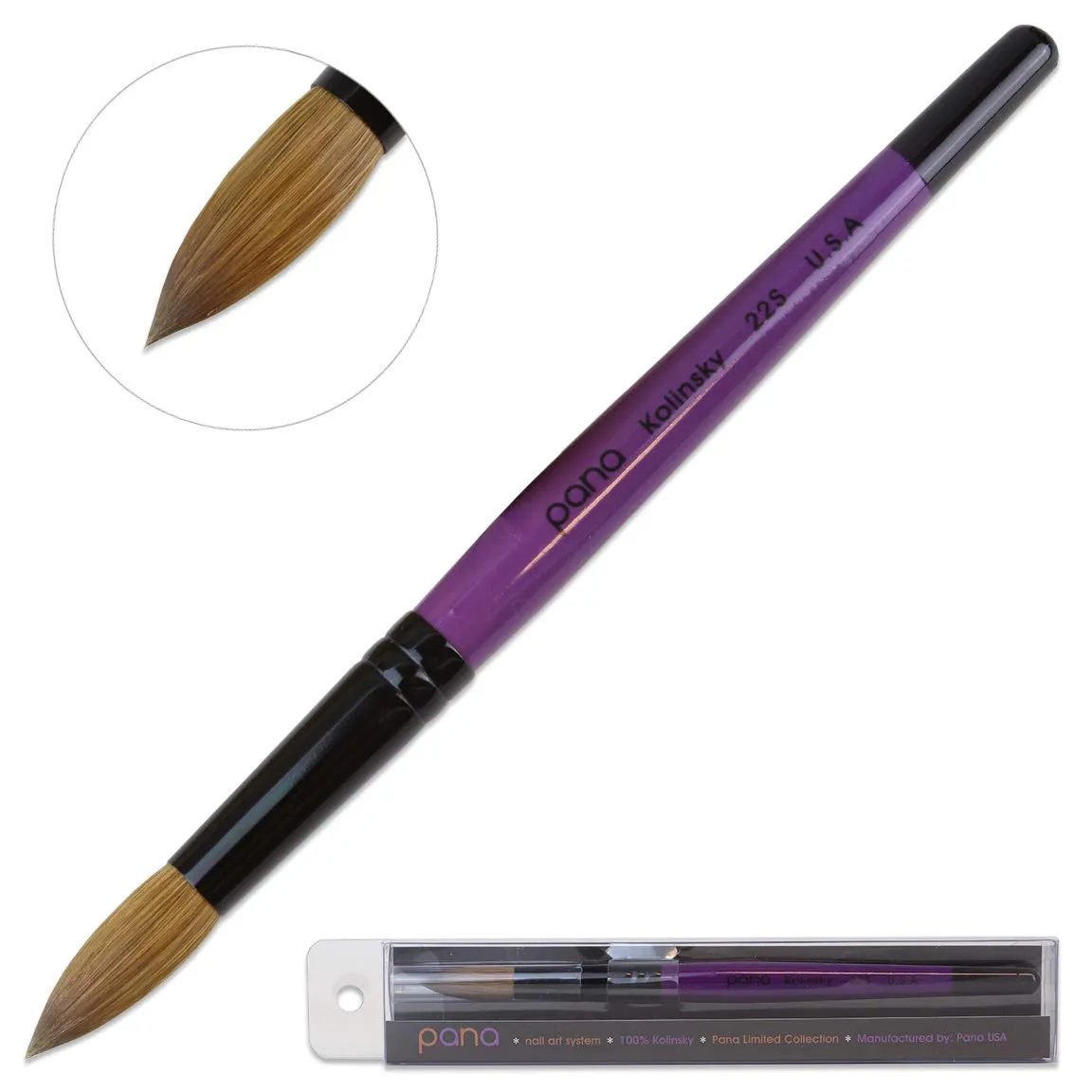 PANA USA Acrylic Nail Brush Pure Kolinsky Hair Acrylic White Swirl Blue Handle with Pink Ferrule Round Shaped - Size 8