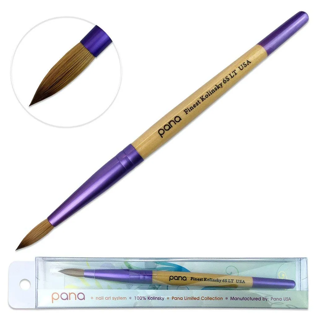 PANA USA Acrylic Nail Brush Pure Kolinsky Hair Acrylic White Swirl Blue Handle with Pink Ferrule Round Shaped - Size 8