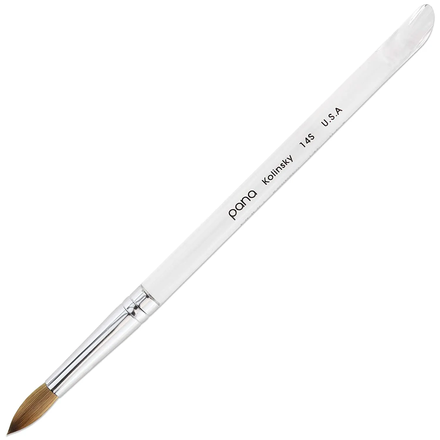 PANA USA Acrylic Nail Brush Pure Kolinsky Hair Acrylic White Swirl Blue Handle with Pink Ferrule Round Shaped - Size 8