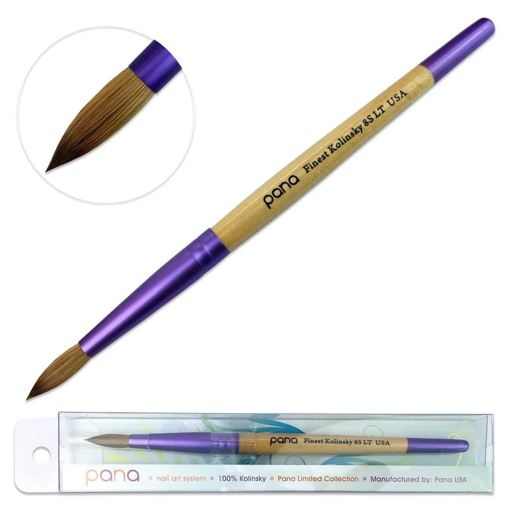 PANA USA Acrylic Nail Brush Pure Kolinsky Hair Acrylic White Swirl Blue Handle with Pink Ferrule Round Shaped - Size 8