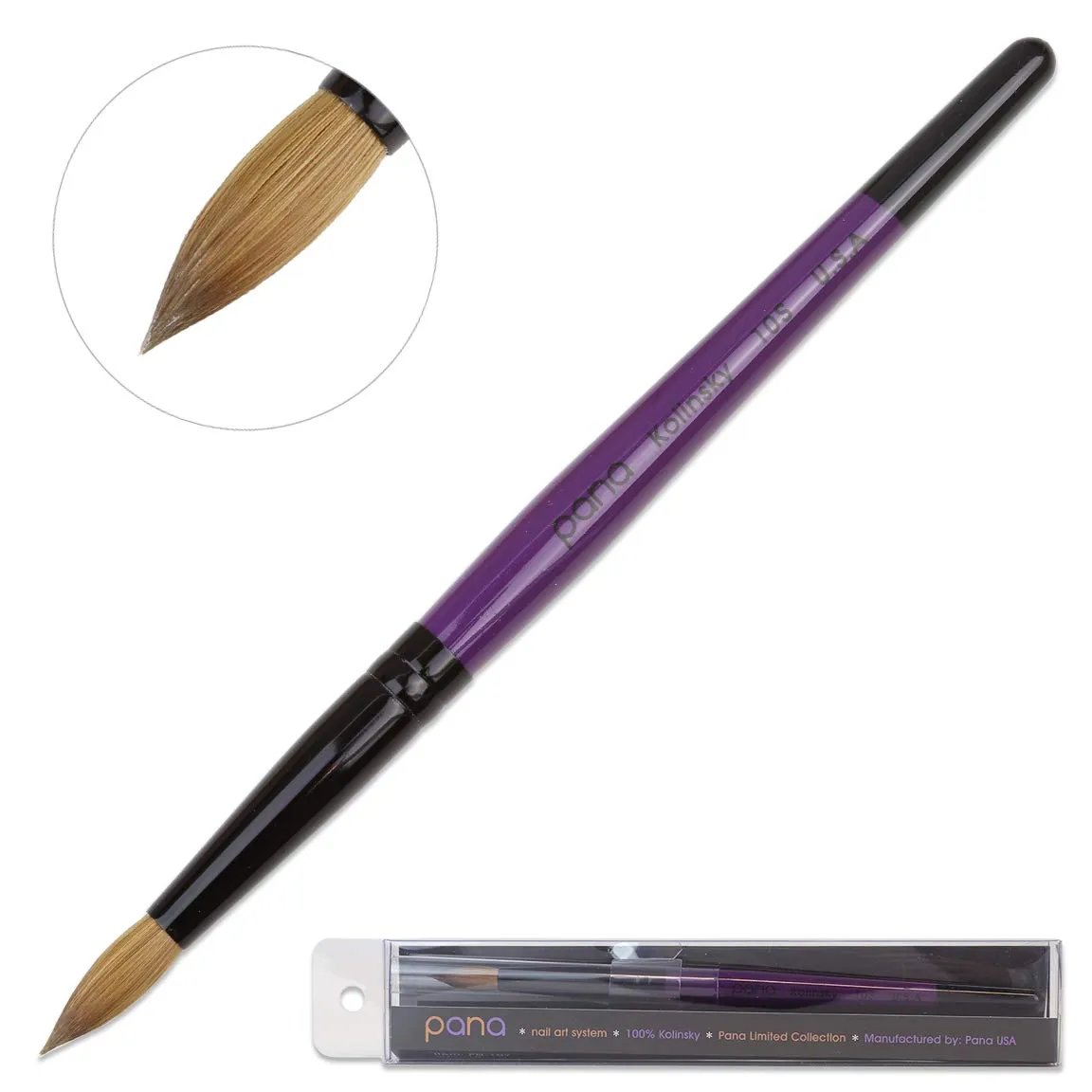 PANA USA Acrylic Nail Brush Pure Kolinsky Hair Acrylic White Swirl Blue Handle with Pink Ferrule Round Shaped - Size 8