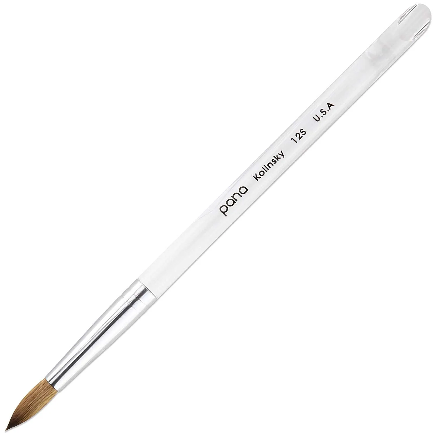 PANA USA Acrylic Nail Brush Pure Kolinsky Hair Acrylic White Swirl Blue Handle with Pink Ferrule Round Shaped - Size 8