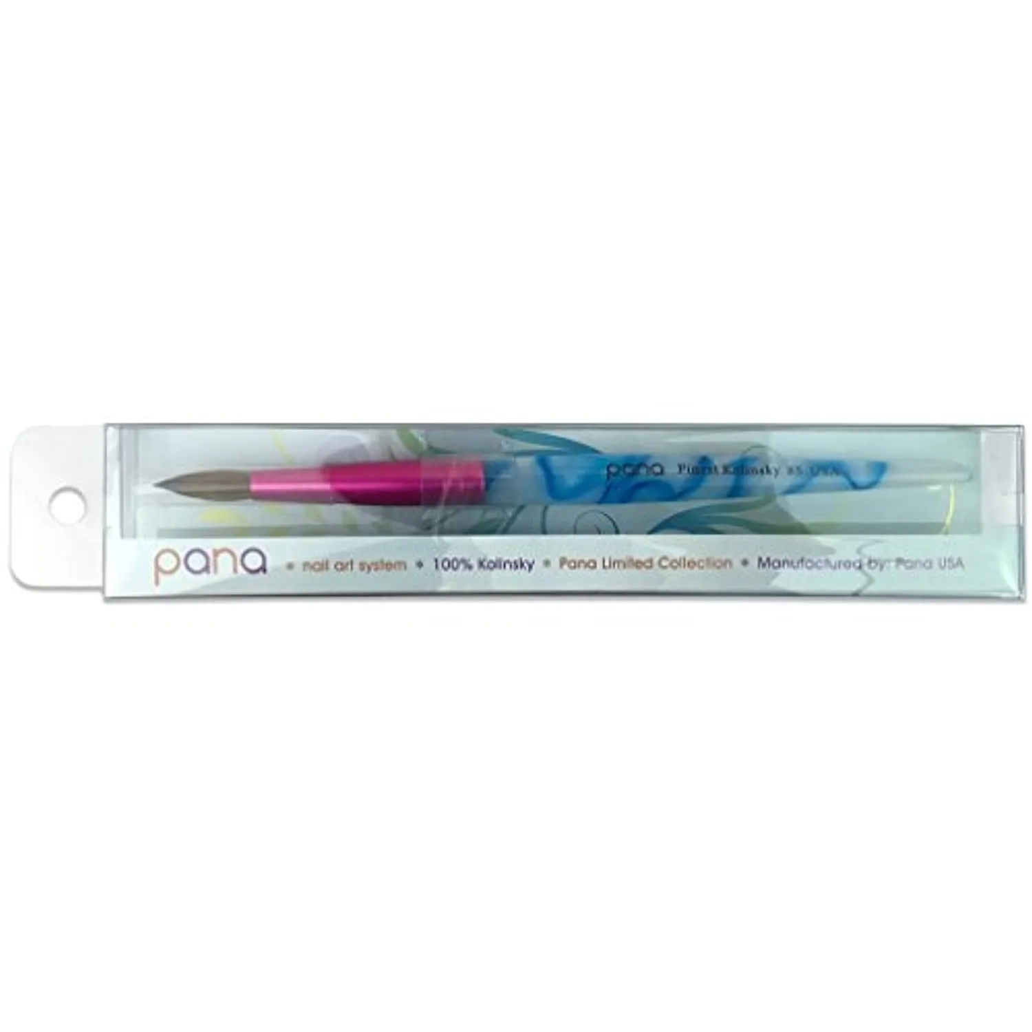 PANA USA Acrylic Nail Brush Pure Kolinsky Hair Acrylic White Swirl Blue Handle with Pink Ferrule Round Shaped - Size 8