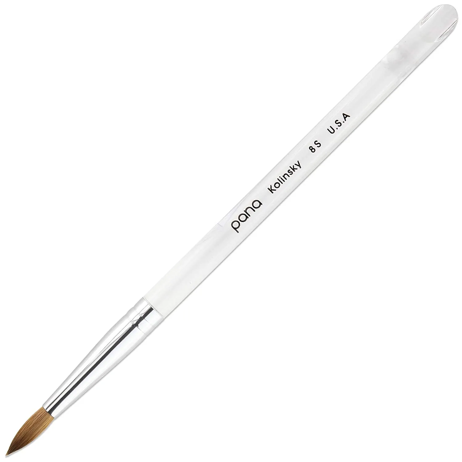 PANA USA Acrylic Nail Brush Pure Kolinsky Hair Acrylic White Swirl Blue Handle with Pink Ferrule Round Shaped - Size 8