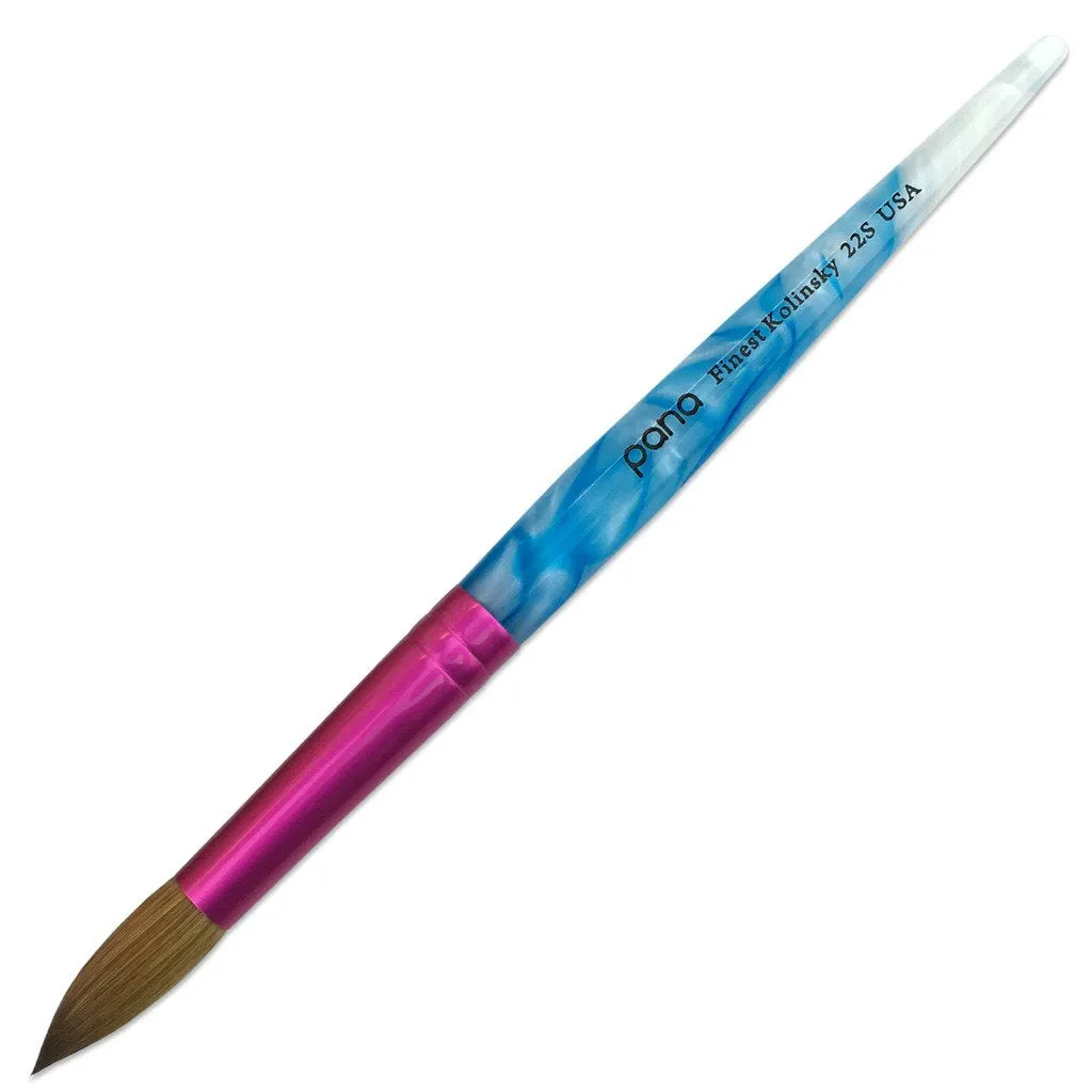PANA USA Acrylic Nail Brush Pure Kolinsky Hair Acrylic White Swirl Blue Handle with Pink Ferrule Round Shaped - Size 8