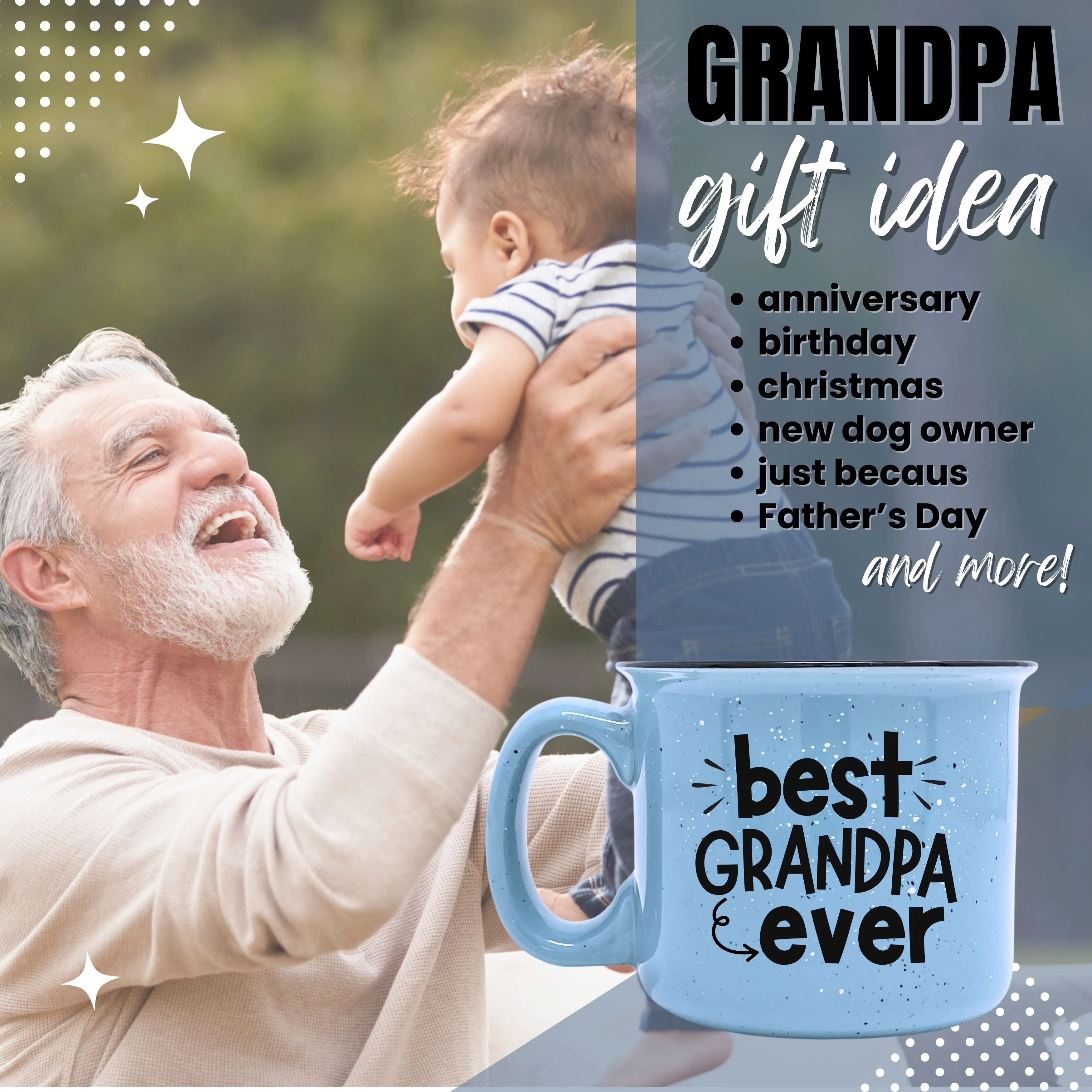 Papa Bear Coffee Mug for Dad, Father, Grandpa, Husband - Unique Fun Gifts for Men, Father's Day, Christmas (Best Grandpa Ever Blue)