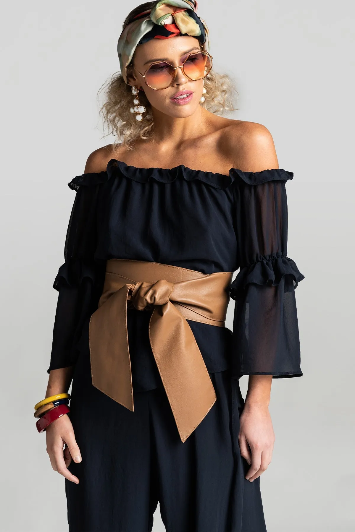 PAULA RYAN Soft Leather Wrap Belt - Tan
