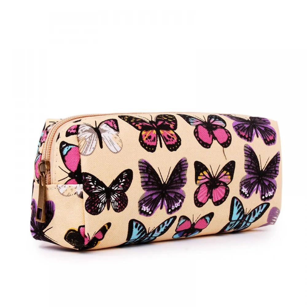 Pc-b - Miss Lulu Canvas Pencil Case Butterfly Beige