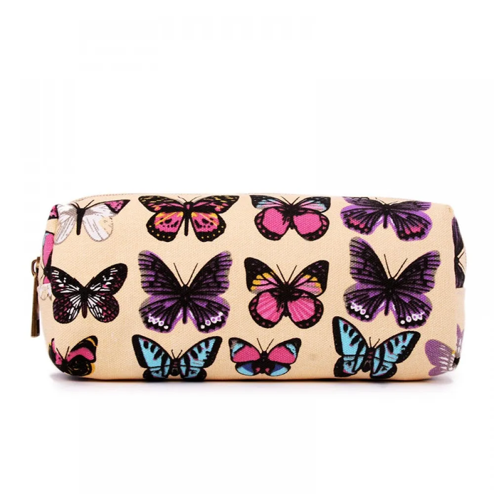 Pc-b - Miss Lulu Canvas Pencil Case Butterfly Beige