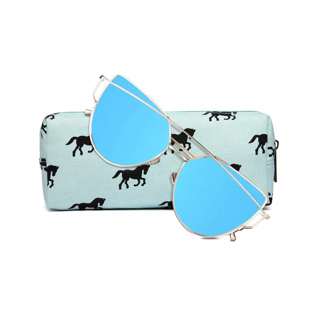 Pc - Miss Lulu Canvas Pencil Case Horse Blue