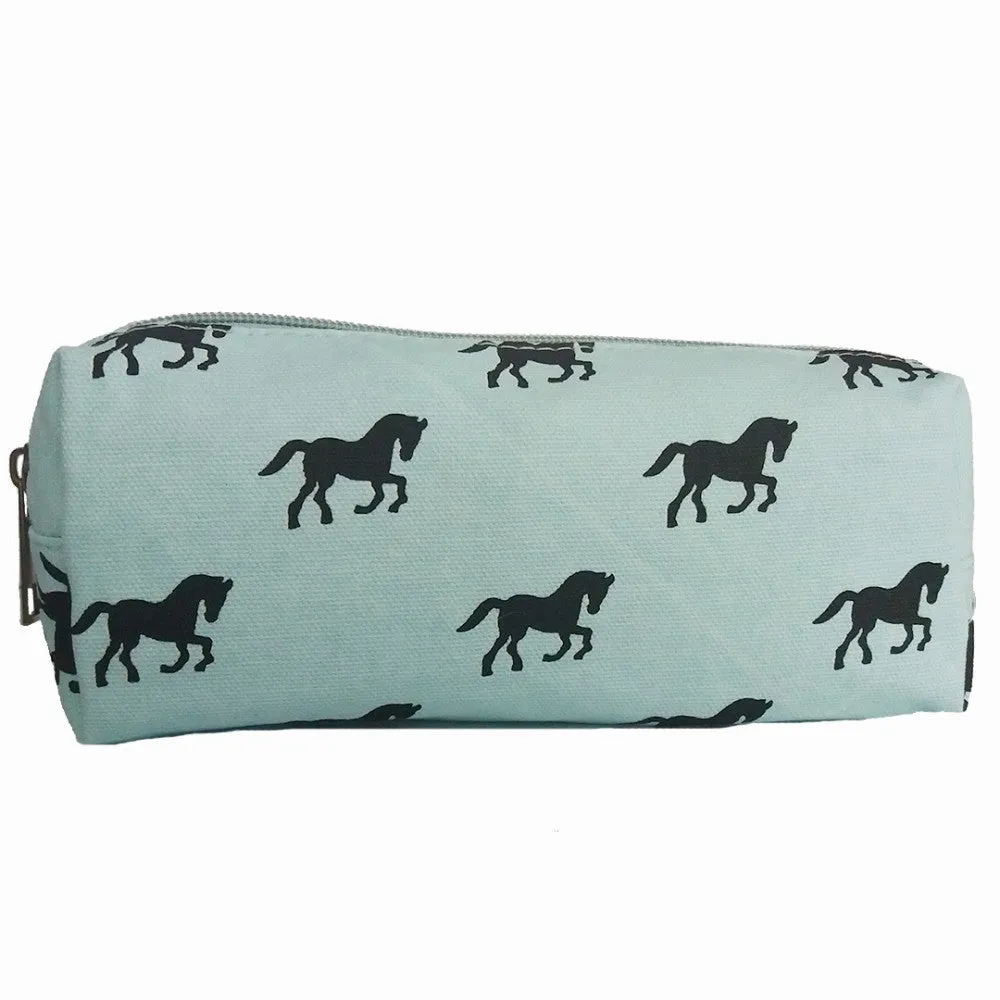 Pc - Miss Lulu Canvas Pencil Case Horse Blue