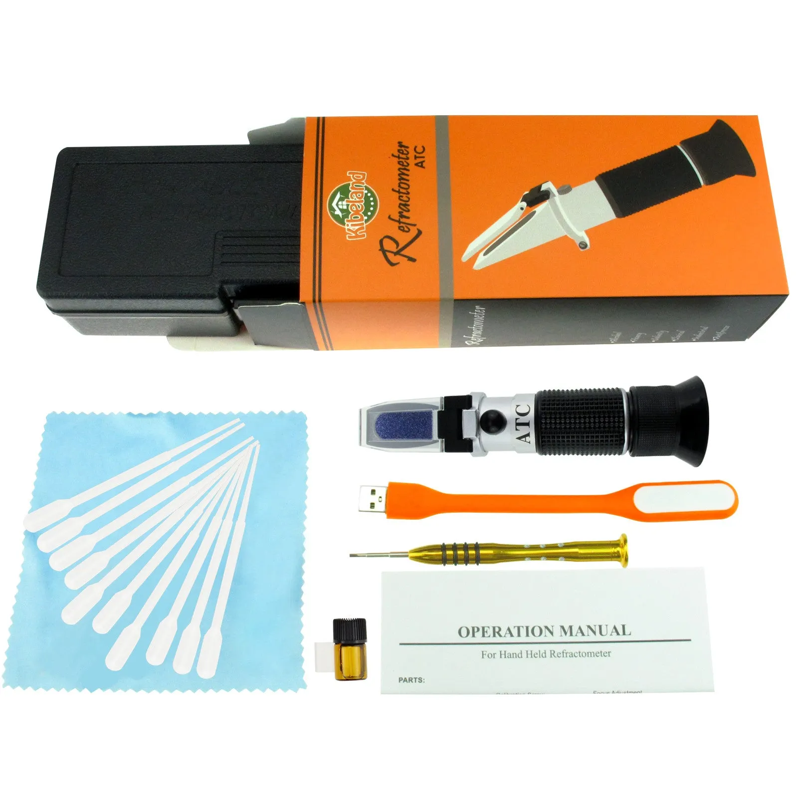 PD_18 Kibeland Handheld Battery Coolant Refractometer with ATC, Refractometer for Car, Glycol Antifreeze Battery Fluid Refractometer with EXTRA Mini USB Light