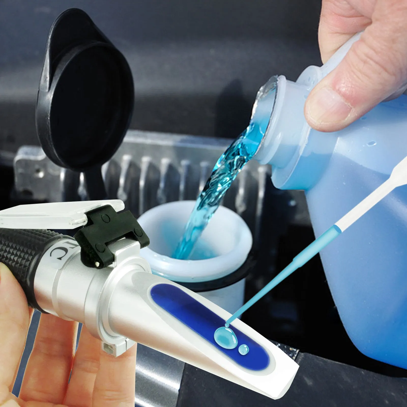PD_19 Kibeland Handheld Refractometer ATC Battery Antifreeze Cleaning Fluid with EXTRA Mini USB Light, Refractometer for Car