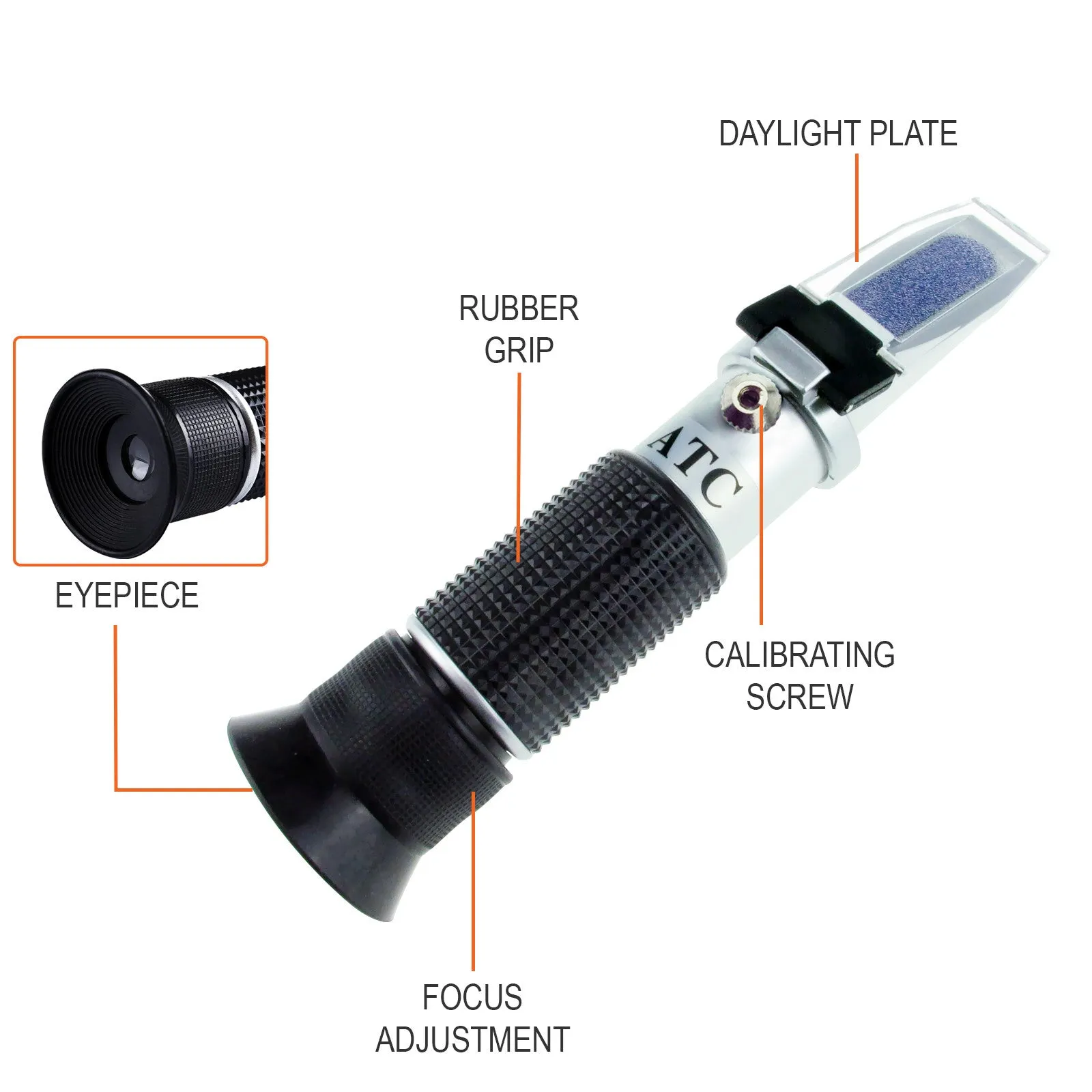 PD_20 Kibeland Alcohol Wine Refractometer with ATC, Dual Scale, 0~25% Alcohol, 0~40% Brix, Wine Making, Beer Making, Home Brewing, with EXTRA Mini USB Light