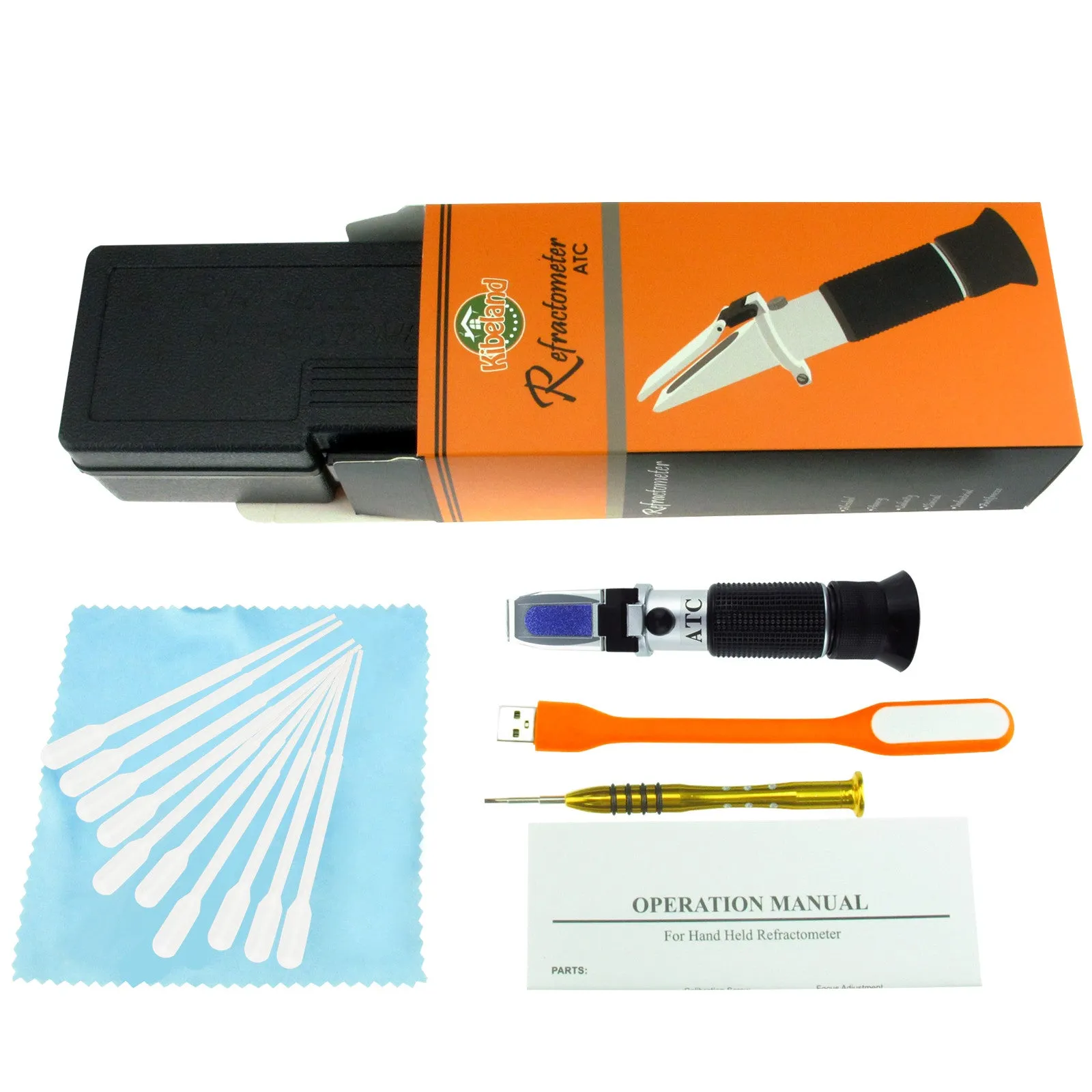 PD_20 Kibeland Alcohol Wine Refractometer with ATC, Dual Scale, 0~25% Alcohol, 0~40% Brix, Wine Making, Beer Making, Home Brewing, with EXTRA Mini USB Light