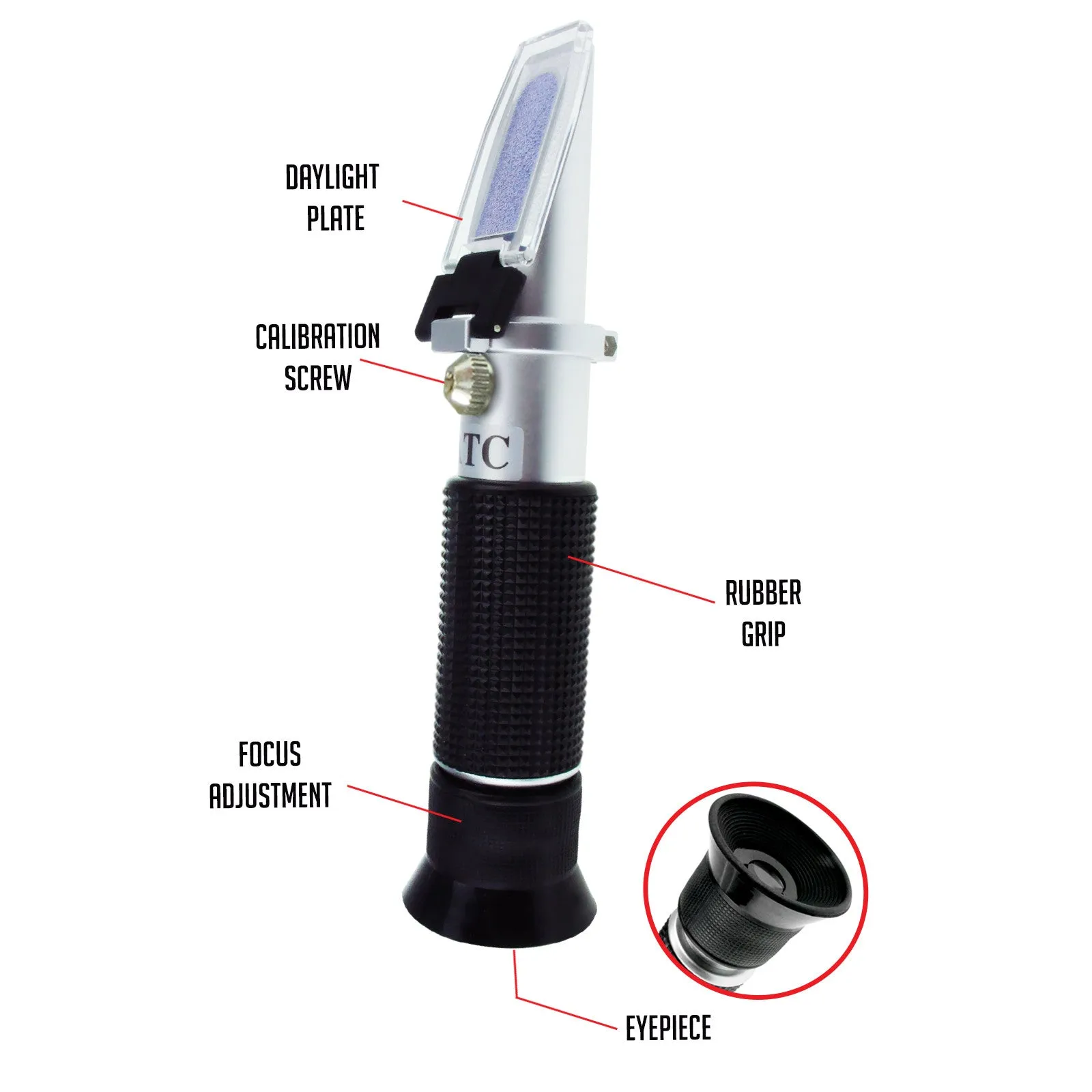 PD_25 Kibeland Handheld Brix Refractometer with ATC, Triple Scale, 0~32% Brix, Oechsle 0~140¢XOe, 0~27¢XKMW Babo, with EXTRA Mini USB Light
