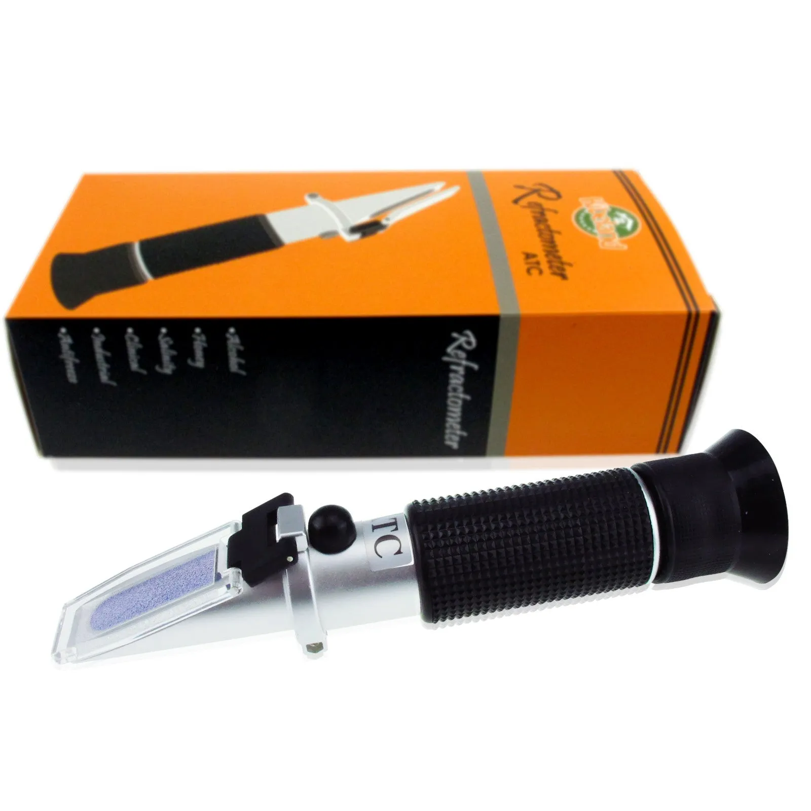 PD_25 Kibeland Handheld Brix Refractometer with ATC, Triple Scale, 0~32% Brix, Oechsle 0~140¢XOe, 0~27¢XKMW Babo, with EXTRA Mini USB Light