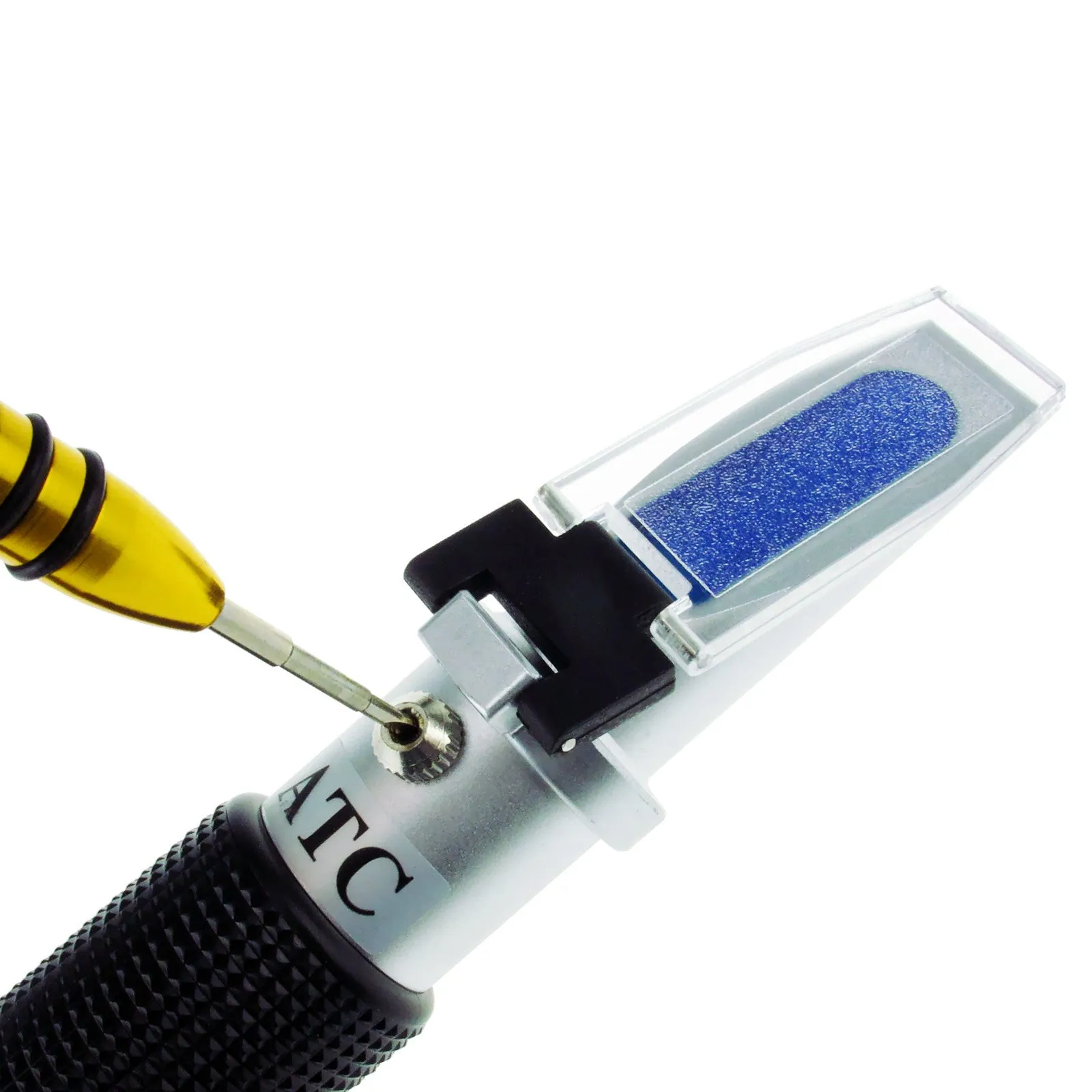 PD_25 Kibeland Handheld Brix Refractometer with ATC, Triple Scale, 0~32% Brix, Oechsle 0~140¢XOe, 0~27¢XKMW Babo, with EXTRA Mini USB Light