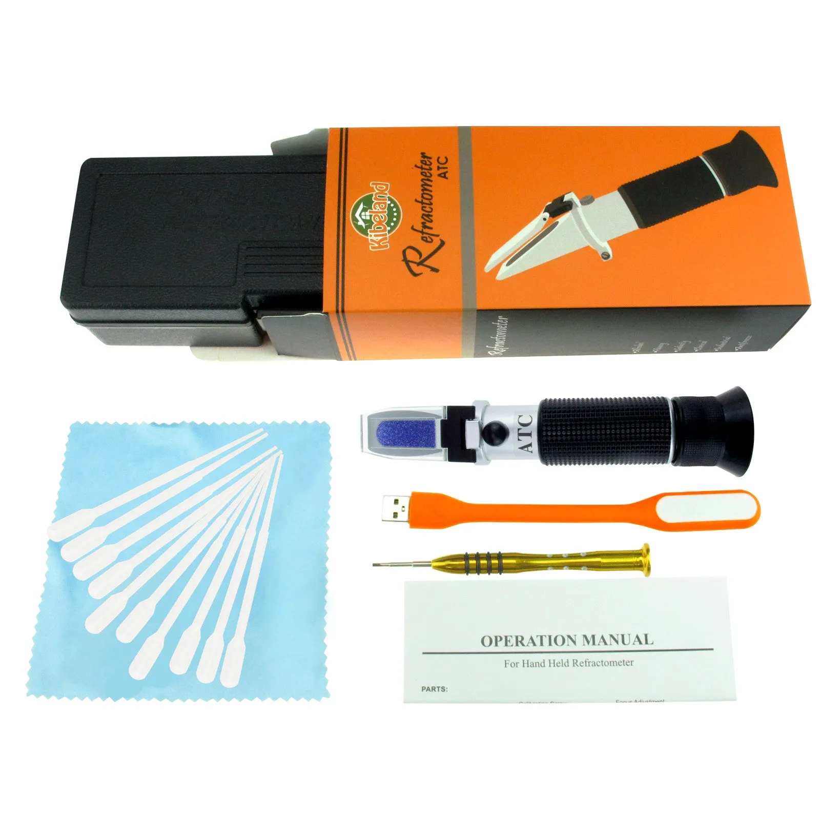 PD_26 Kibeland Handheld Brix Refractometer with ATC, 0~32% Brix, with EXTRA Mini USB Light, 10 Pipettes