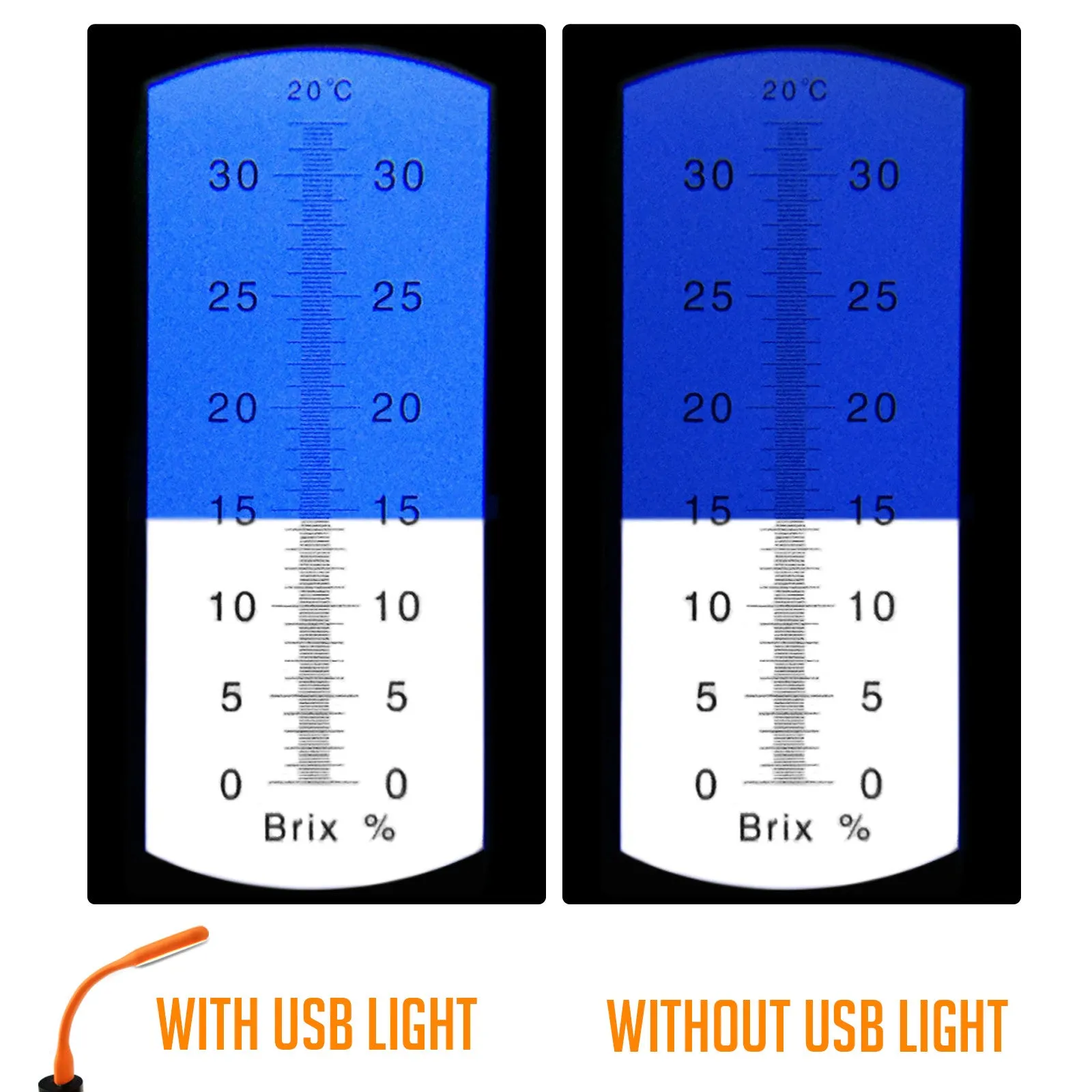 PD_26 Kibeland Handheld Brix Refractometer with ATC, 0~32% Brix, with EXTRA Mini USB Light, 10 Pipettes