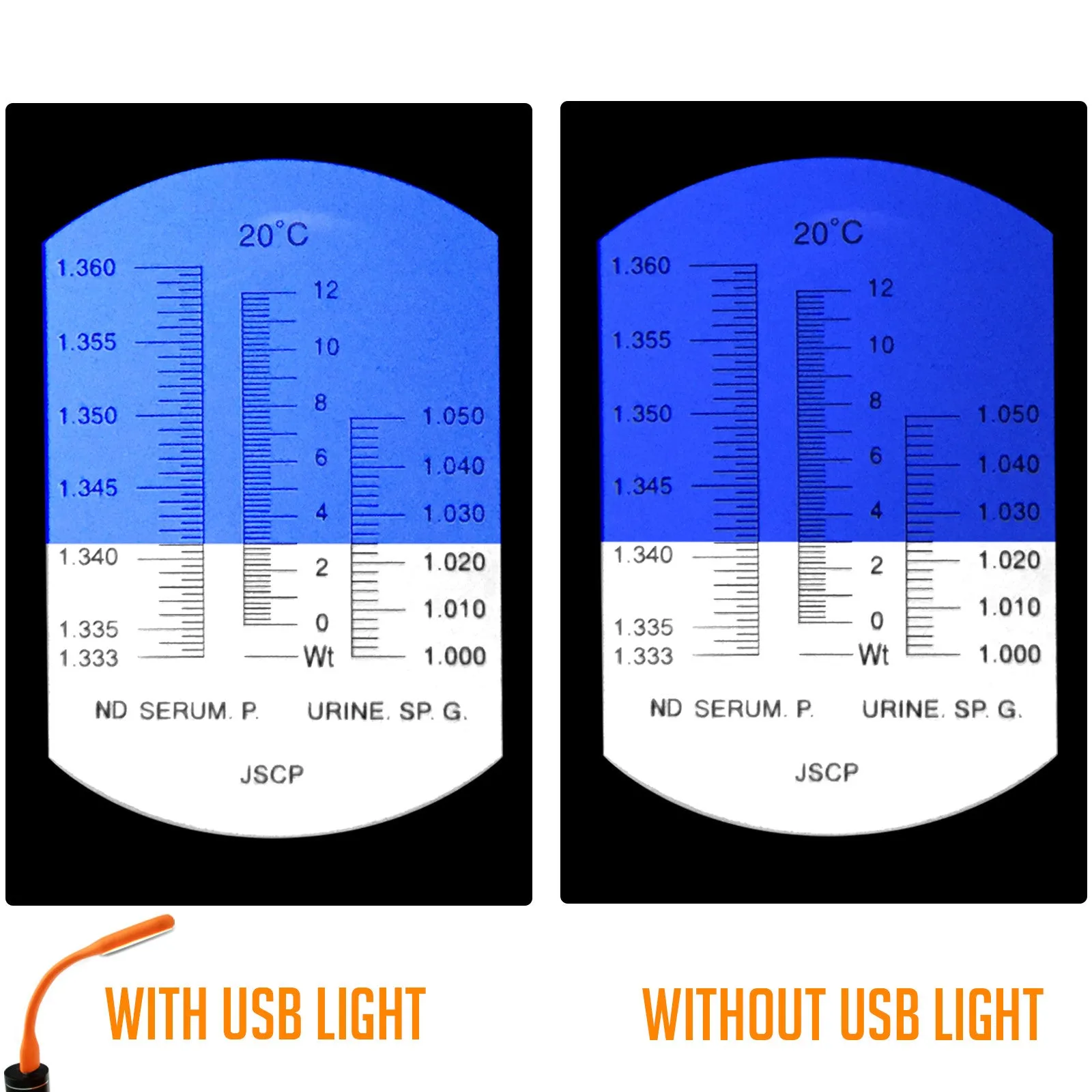 PD_28 Kibeland Handheld Clinical Refractometer, Serum Protein 0~12g/dl, Urine Specific Gravity 1.000~1.050sg, Refractive Index 1.333~1.360 RI, with EXTRA Mini USB Light