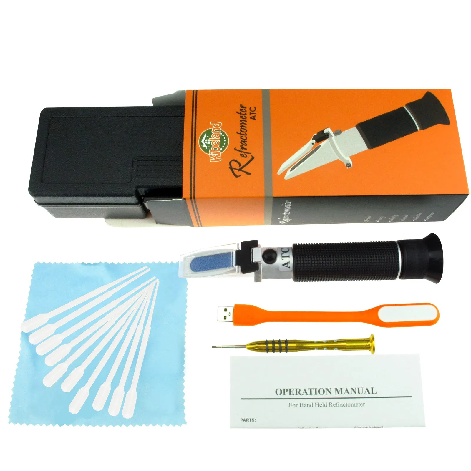 PD_31 Kibeland Handheld Brix Refractometer with ATC, Brix Scale 0~10%, low-concentrated sugar solutions, with EXTRA Mini USB Light