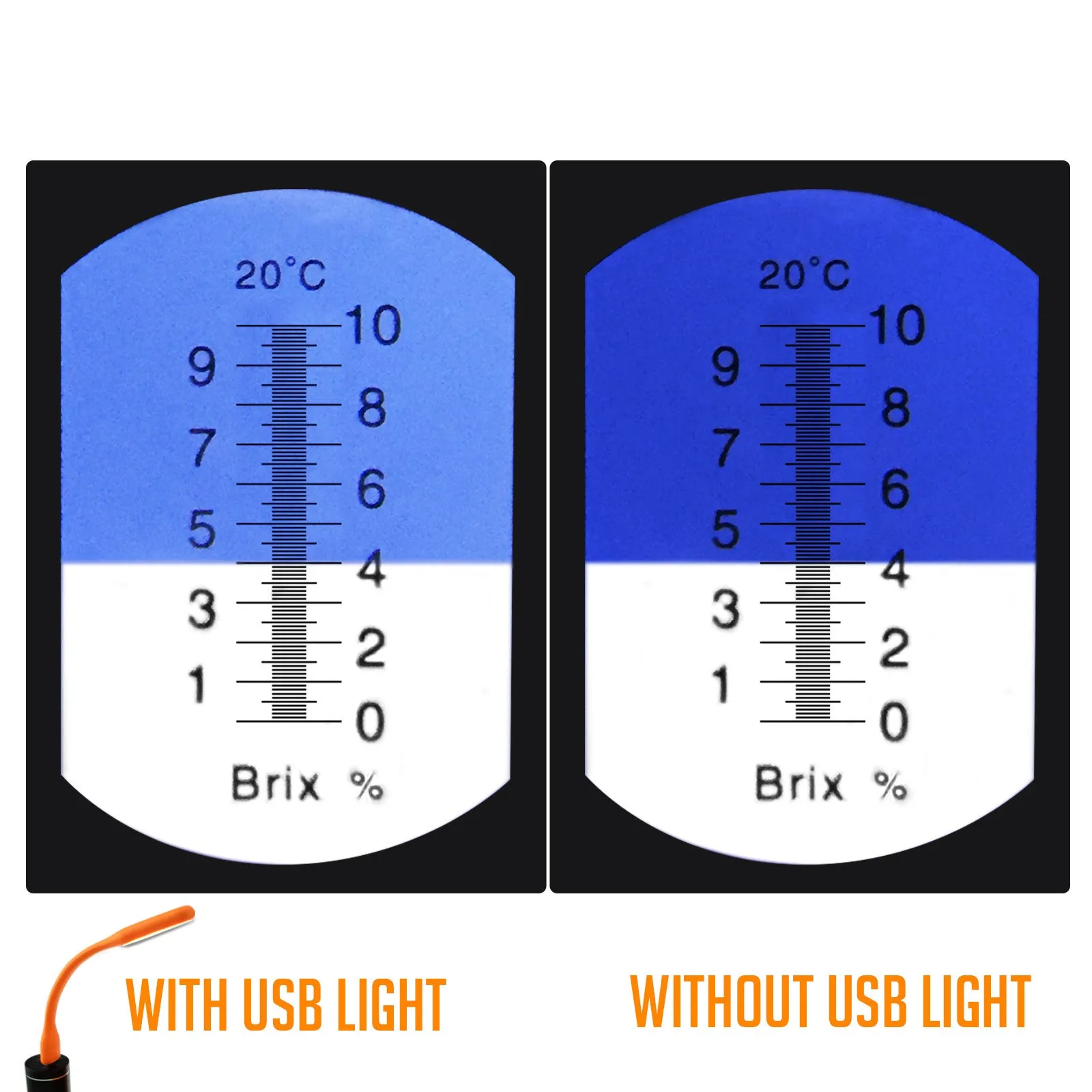 PD_31 Kibeland Handheld Brix Refractometer with ATC, Brix Scale 0~10%, low-concentrated sugar solutions, with EXTRA Mini USB Light