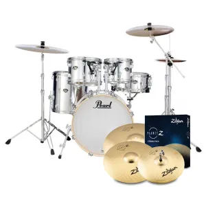 Pearl Export 20" EXX Fusion Drum Kit Package with Zildjian Cymbals & Hardware - Mirror Chrome