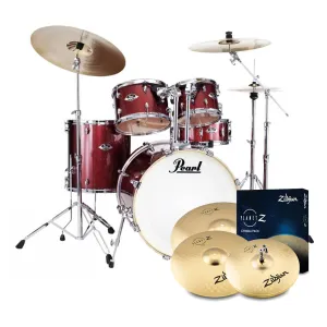 Pearl Export 22" EXX Fusion Drum Kit Package with Zildjian Cymbals & Hardware - Black Cherry Glitter