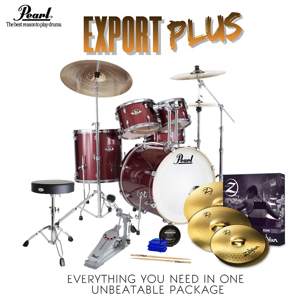 Pearl Export 22" EXX Fusion Drum Kit Package with Zildjian Cymbals & Hardware - Black Cherry Glitter