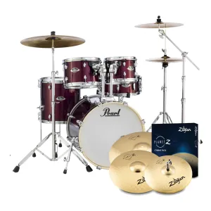 Pearl Export 22" EXX Fusion Plus Drum Kit Package with Zildjian Cymbals & Hardware - Burgundy