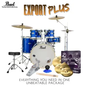 Pearl Export 22" EXX Fusion Plus Drum Kit Package with Zildjian Cymbals & Hardware - High Voltage Blue